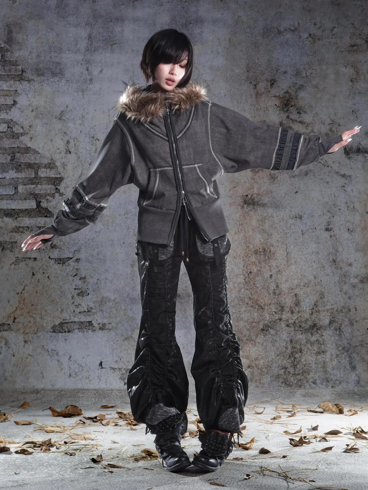 ARIADNAw Oversized Hooded Sweatshirt With Lantern Sleeves Jacket