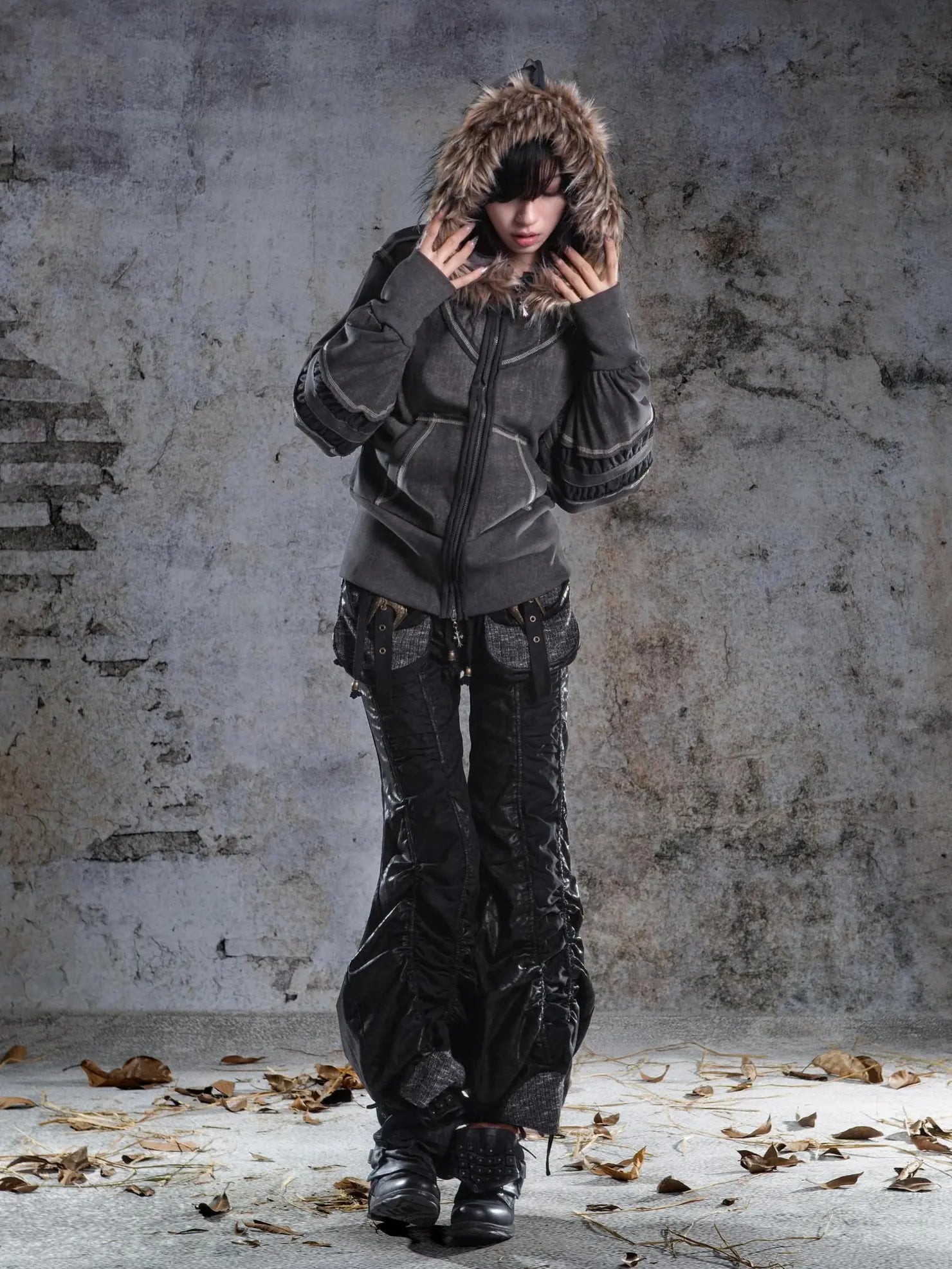 ARIADNAw Oversized Hooded Sweatshirt With Lantern Sleeves Jacket