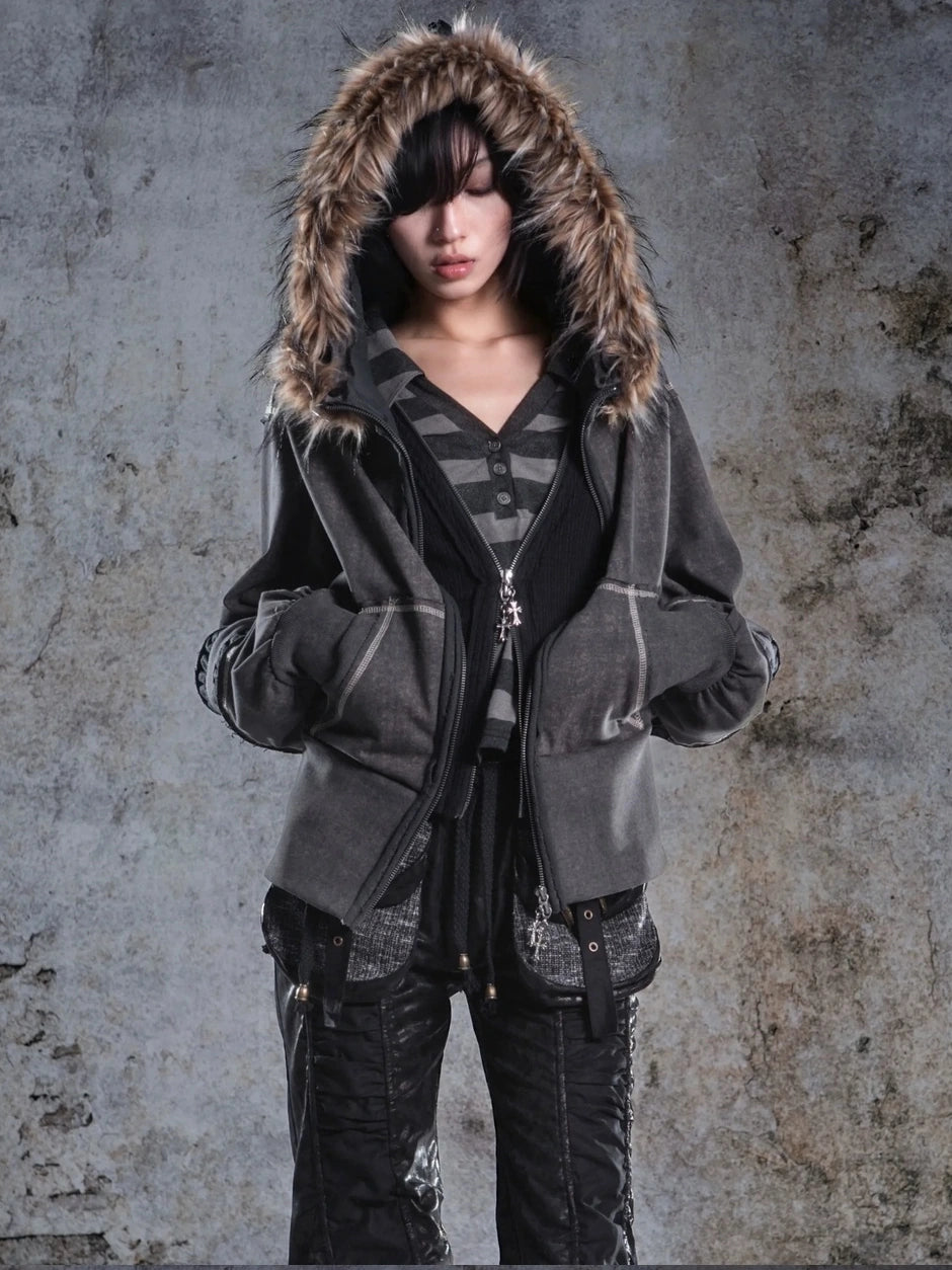 ARIADNAw Oversized Hooded Sweatshirt With Lantern Sleeves Jacket