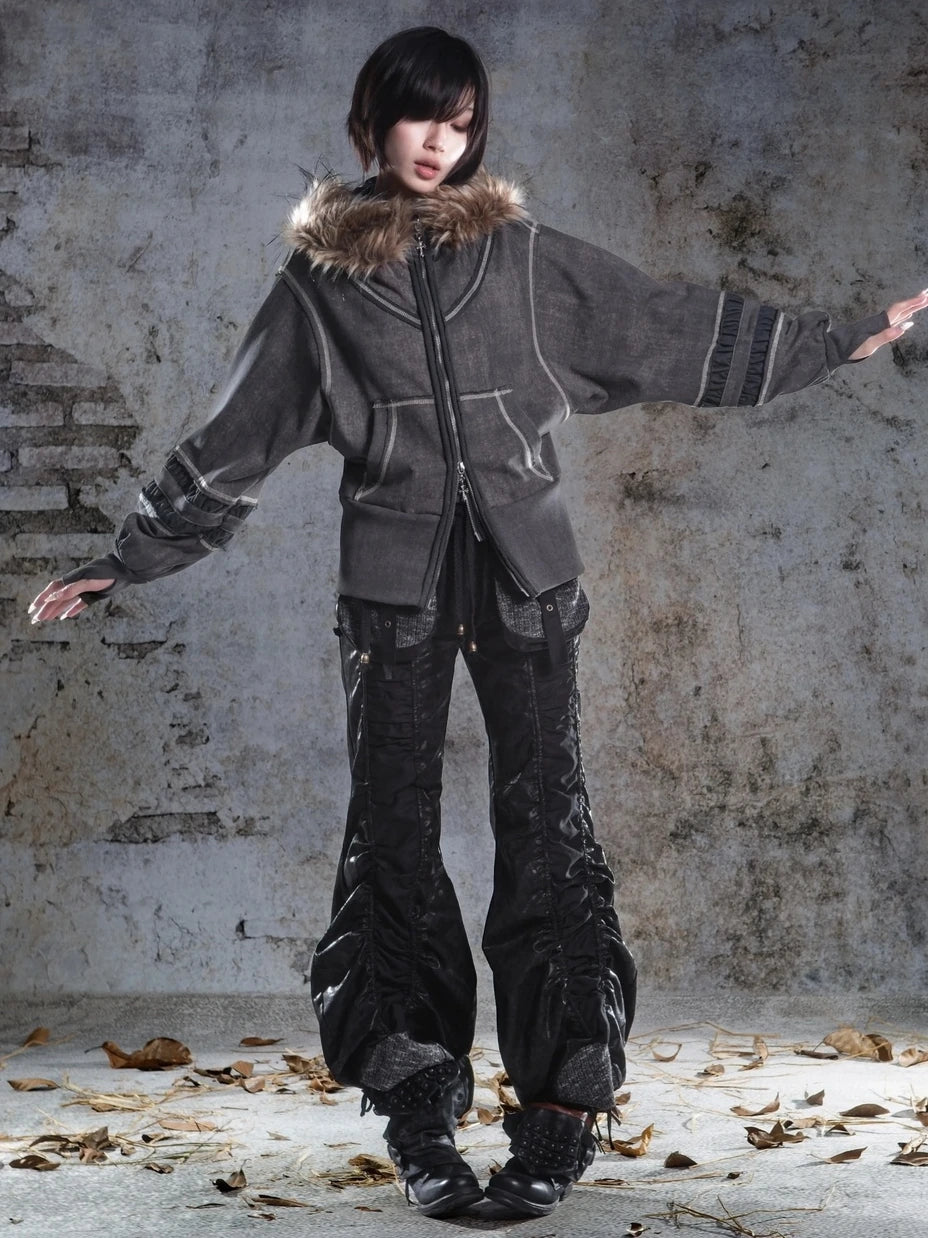 ARIADNAw Oversized Hooded Sweatshirt With Lantern Sleeves Jacket