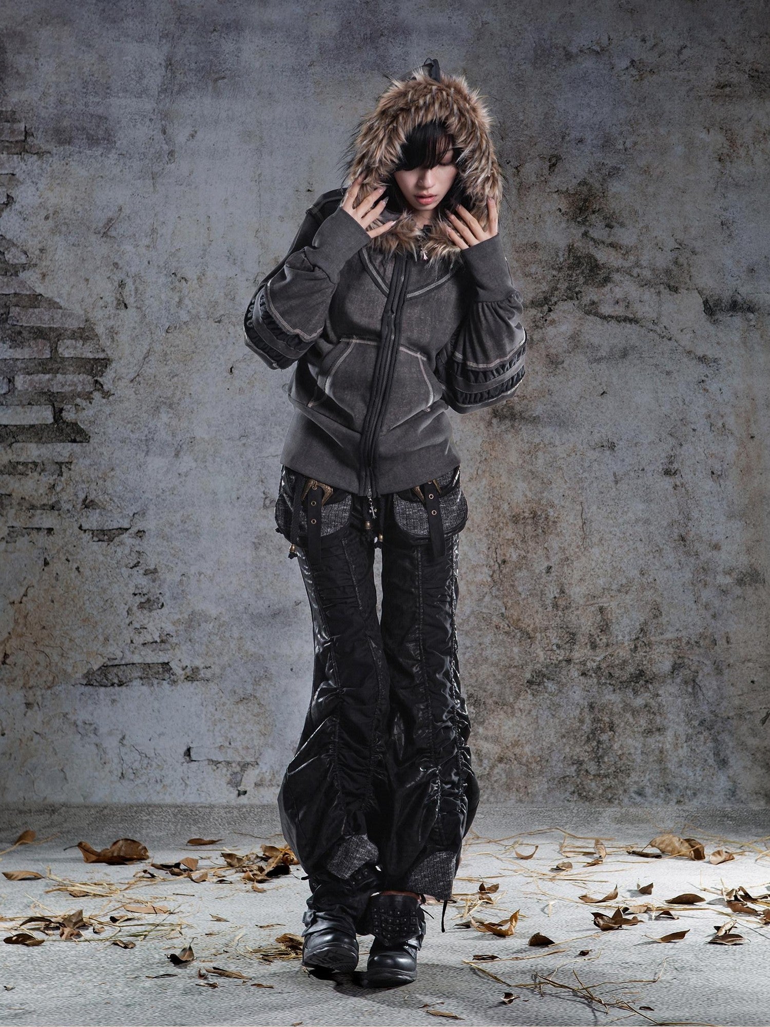 ARIADNAw Pleated Spliced Rock Drawstring Lantern Convertible Women&