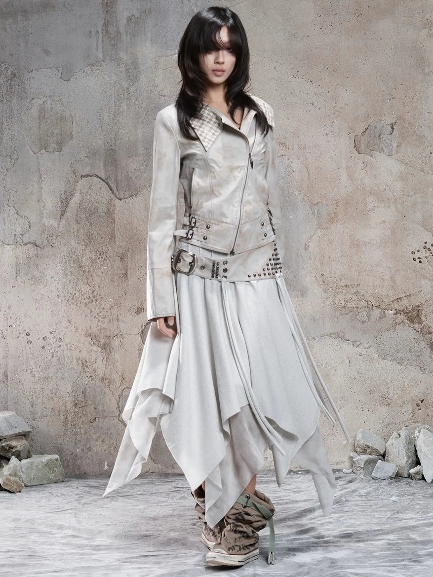 Punk Multi Layer Rivet Asymmetrical Long Skirt Skirt