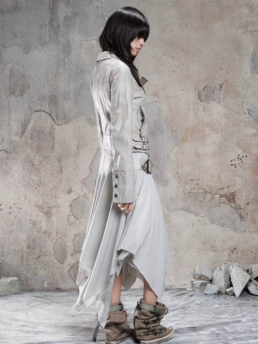 Punk Multi Layer Rivet Asymmetrical Long Skirt Skirt