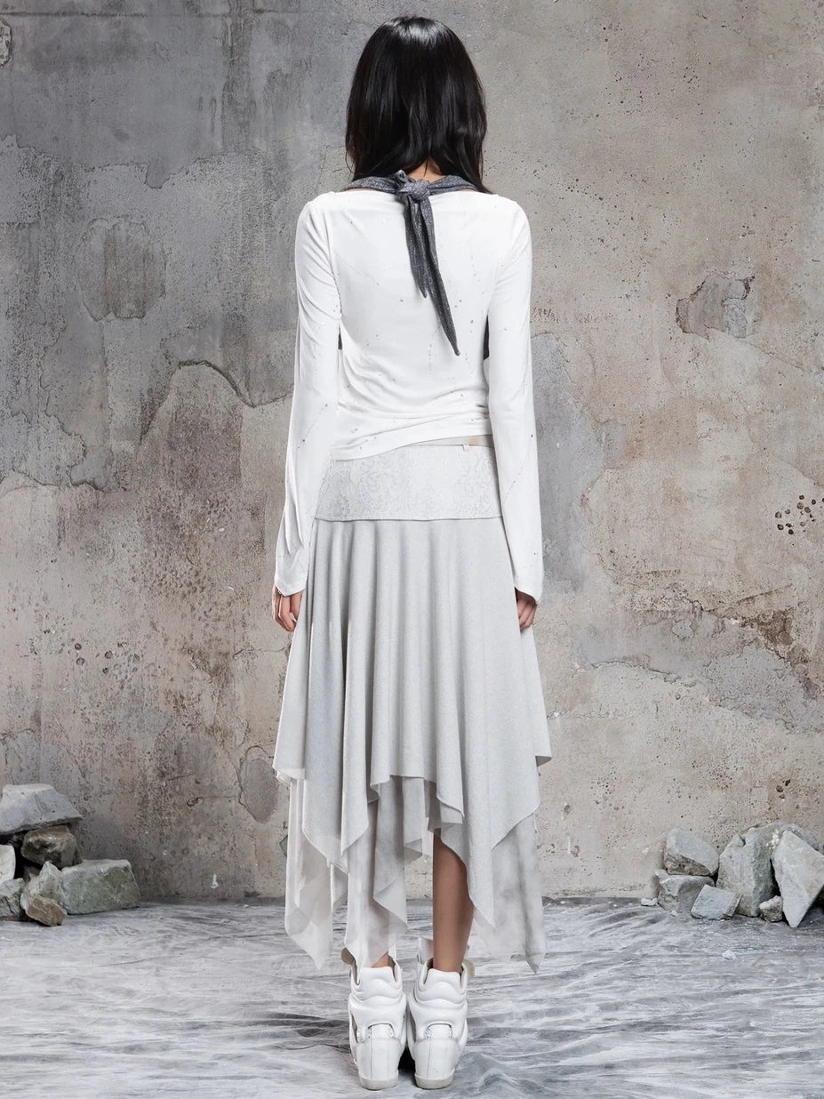 Punk Multi Layer Rivet Asymmetrical Long Skirt Skirt