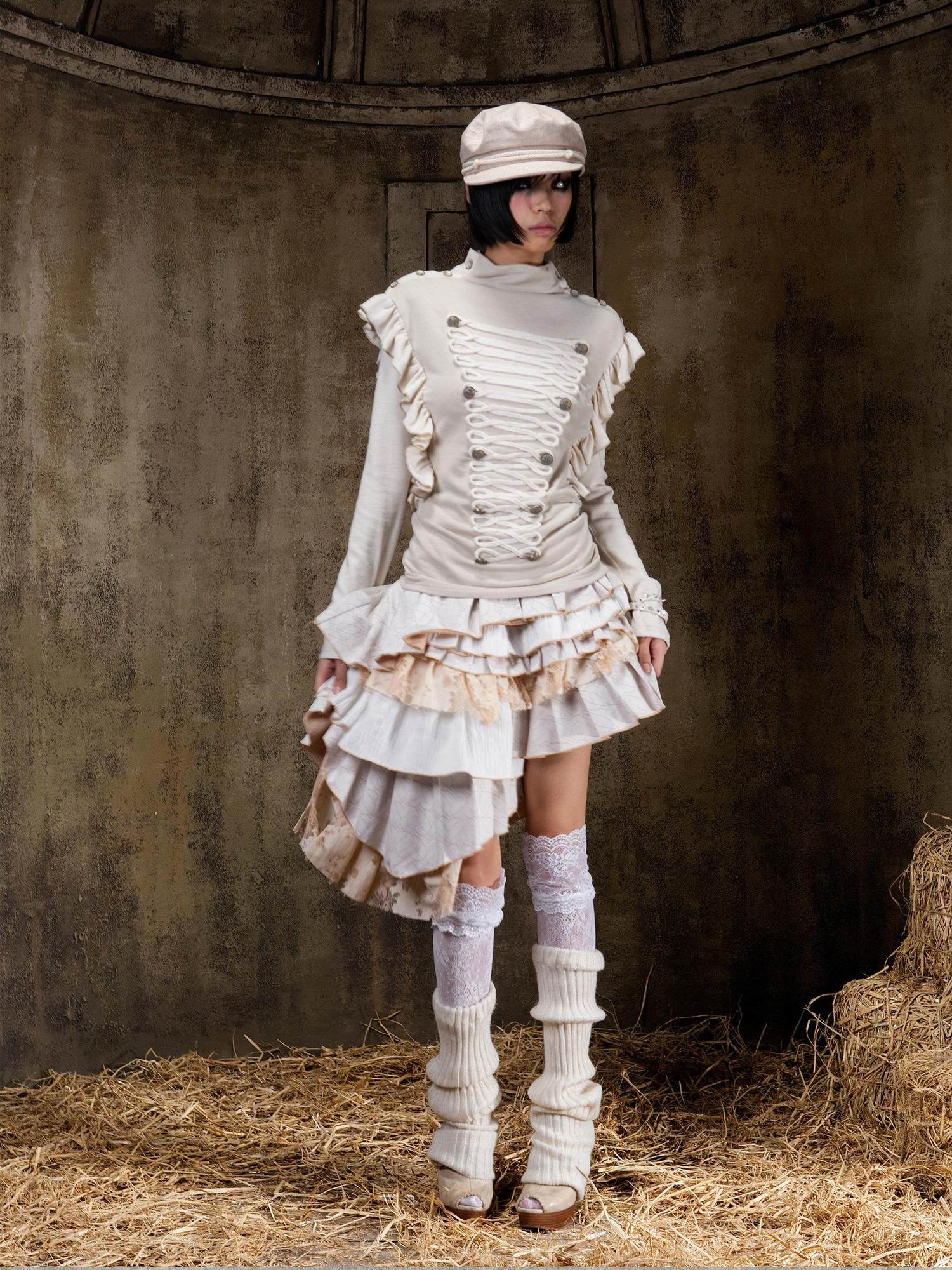 ARIADNAw Regal Multi Layer Puff Loose Fit Mid Rise Women City Date Travel Mini Skirt