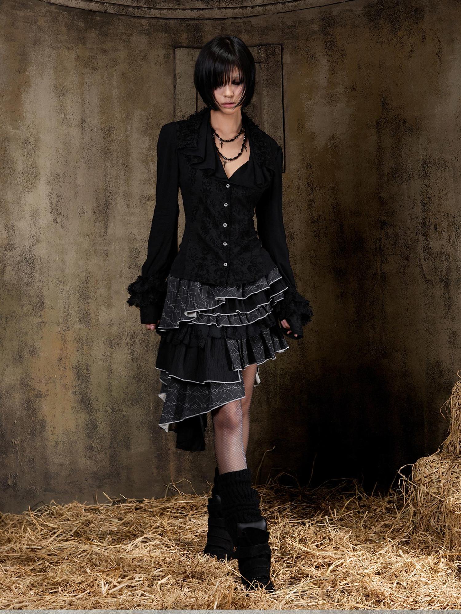 ARIADNAw Regal Multi Layer Puff Loose Fit Mid Rise Women City Date Travel Mini Skirt