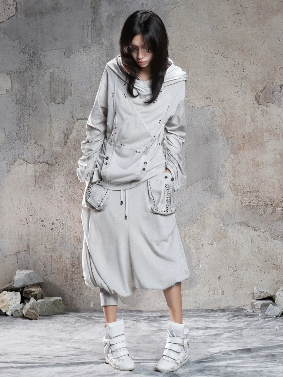 ARIADNAw Retro Punk Solid Color Cargo Pocket Culottes Pants