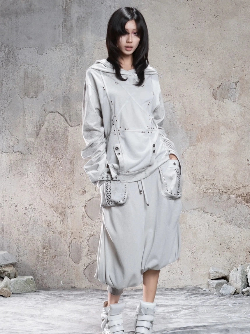 ARIADNAw Retro Punk Solid Color Cargo Pocket Culottes Pants