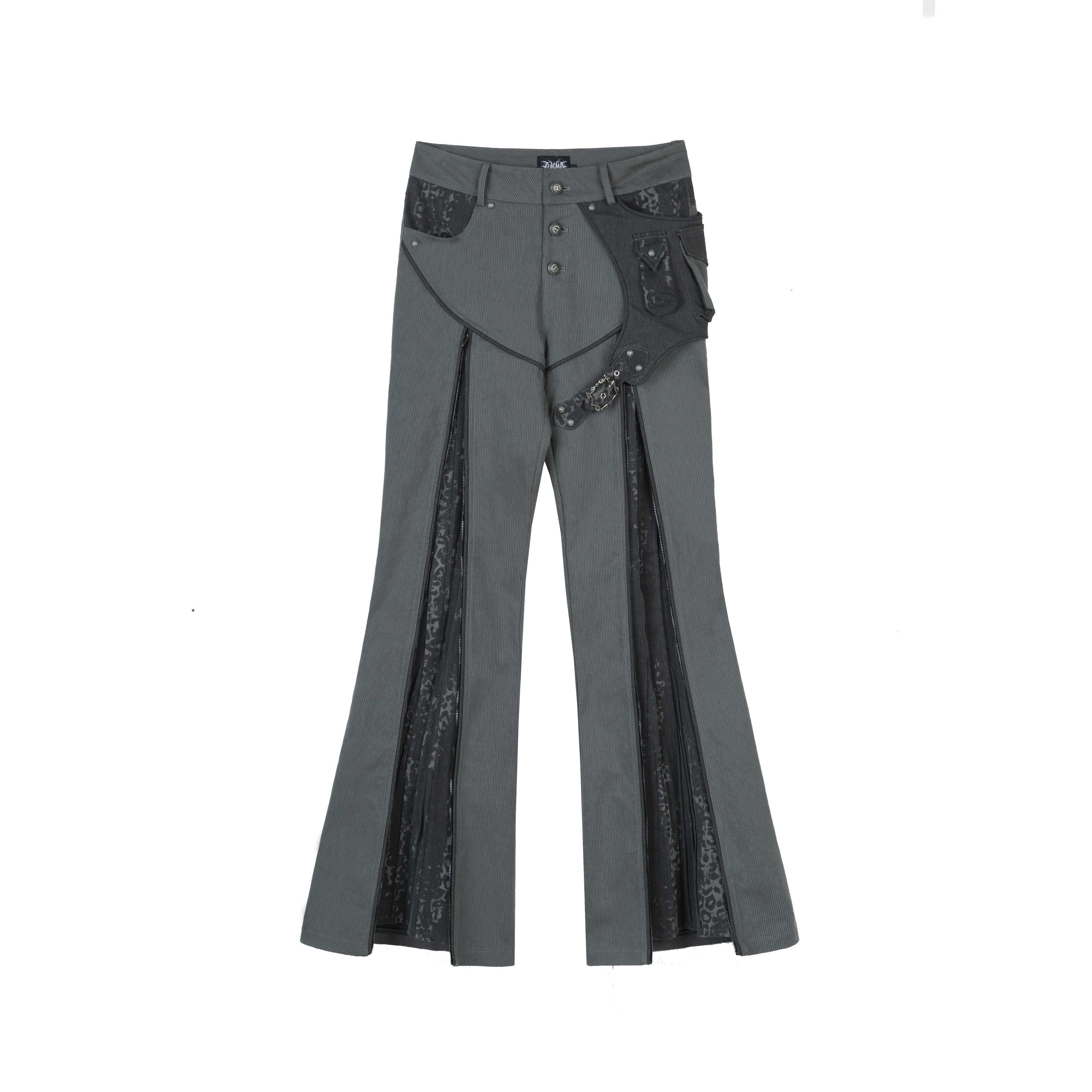 ARIADNAw Slim Low Waist Straight Cut Zipper Women Colorblock Flare Pants