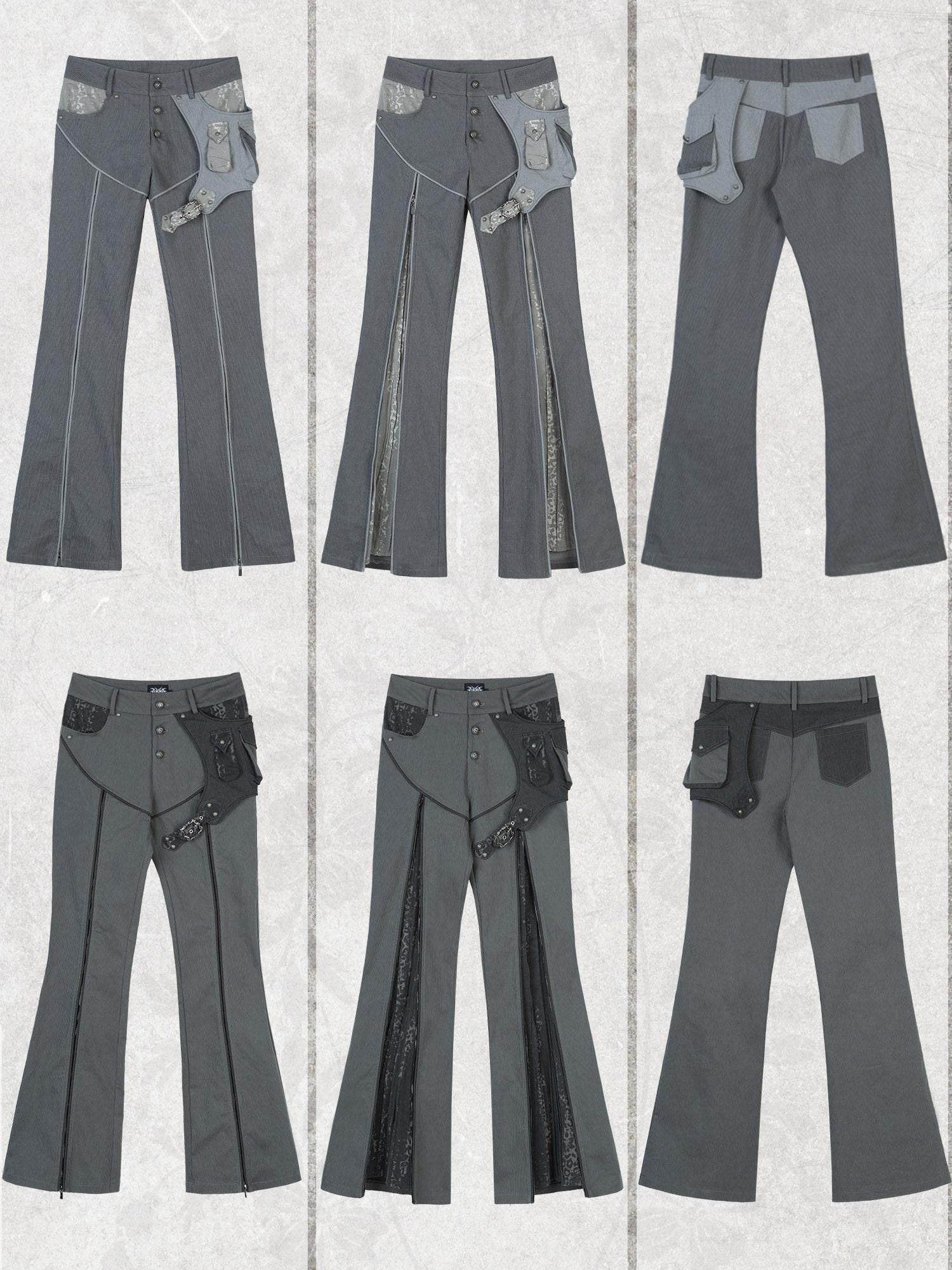 ARIADNAw Slim Low Waist Straight Cut Zipper Women Colorblock Flare Pants