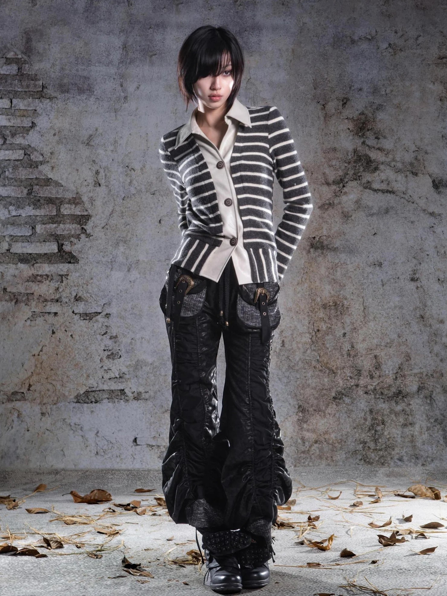 ARIADNAw Striped Turn Dip Slim Fit Top Jacket