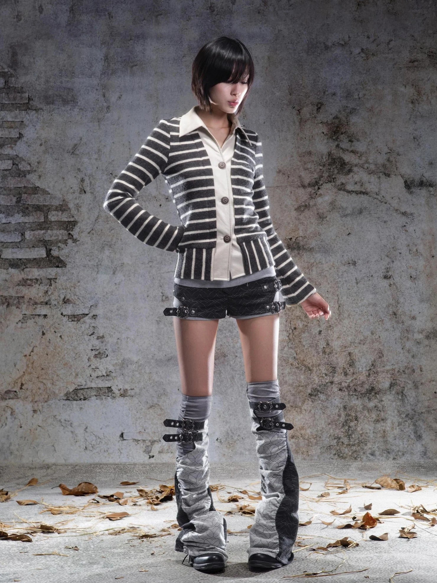 ARIADNAw Striped Turn Dip Slim Fit Top Jacket