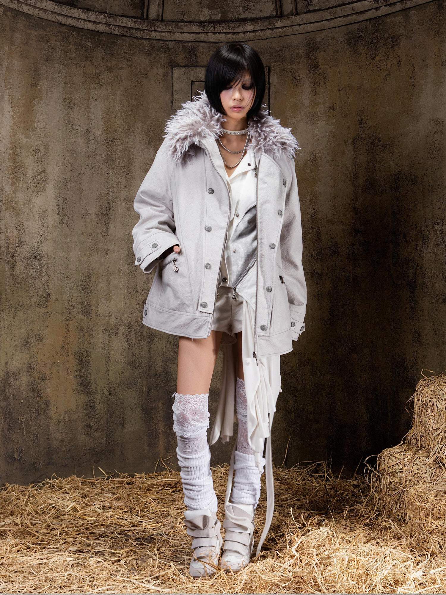 ARIADNAw Tie Waist Single Breasted Commuter Long Sleeve Black Grey Jacket