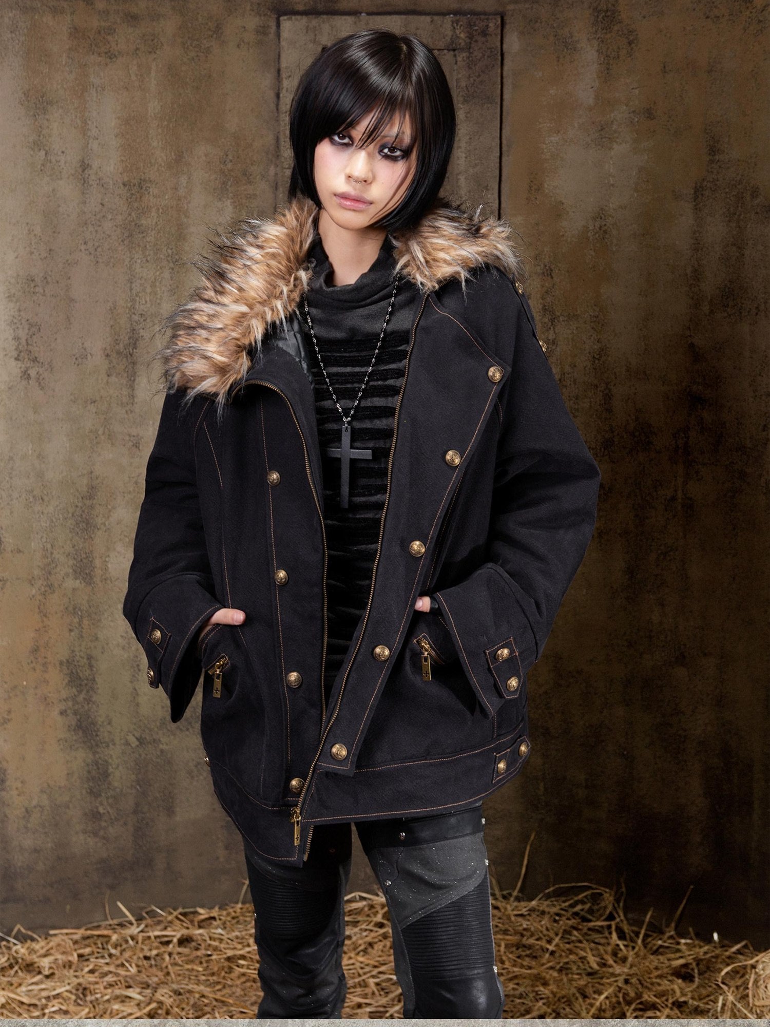 ARIADNAw Tie Waist Single Breasted Commuter Long Sleeve Black Grey Jacket