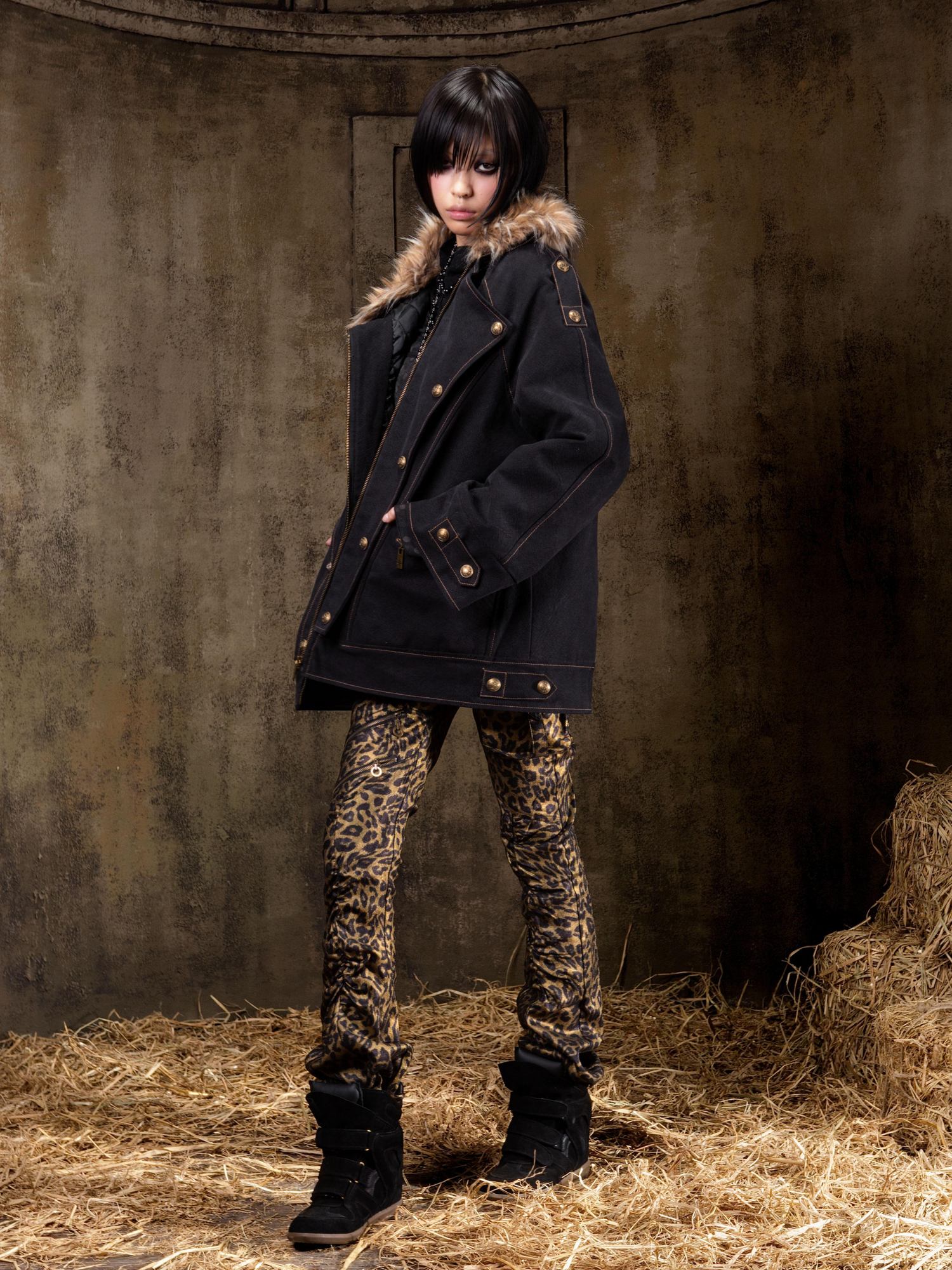 ARIADNAw Tie Waist Single Breasted Commuter Long Sleeve Black Grey Jacket