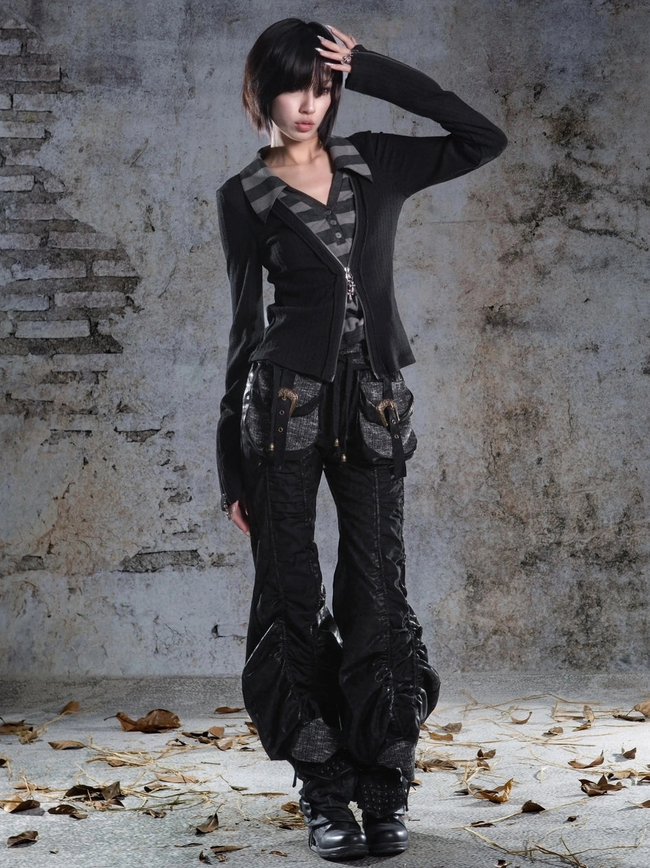 ARIADNAw Two Tone V-neck Knit Top Cardigan