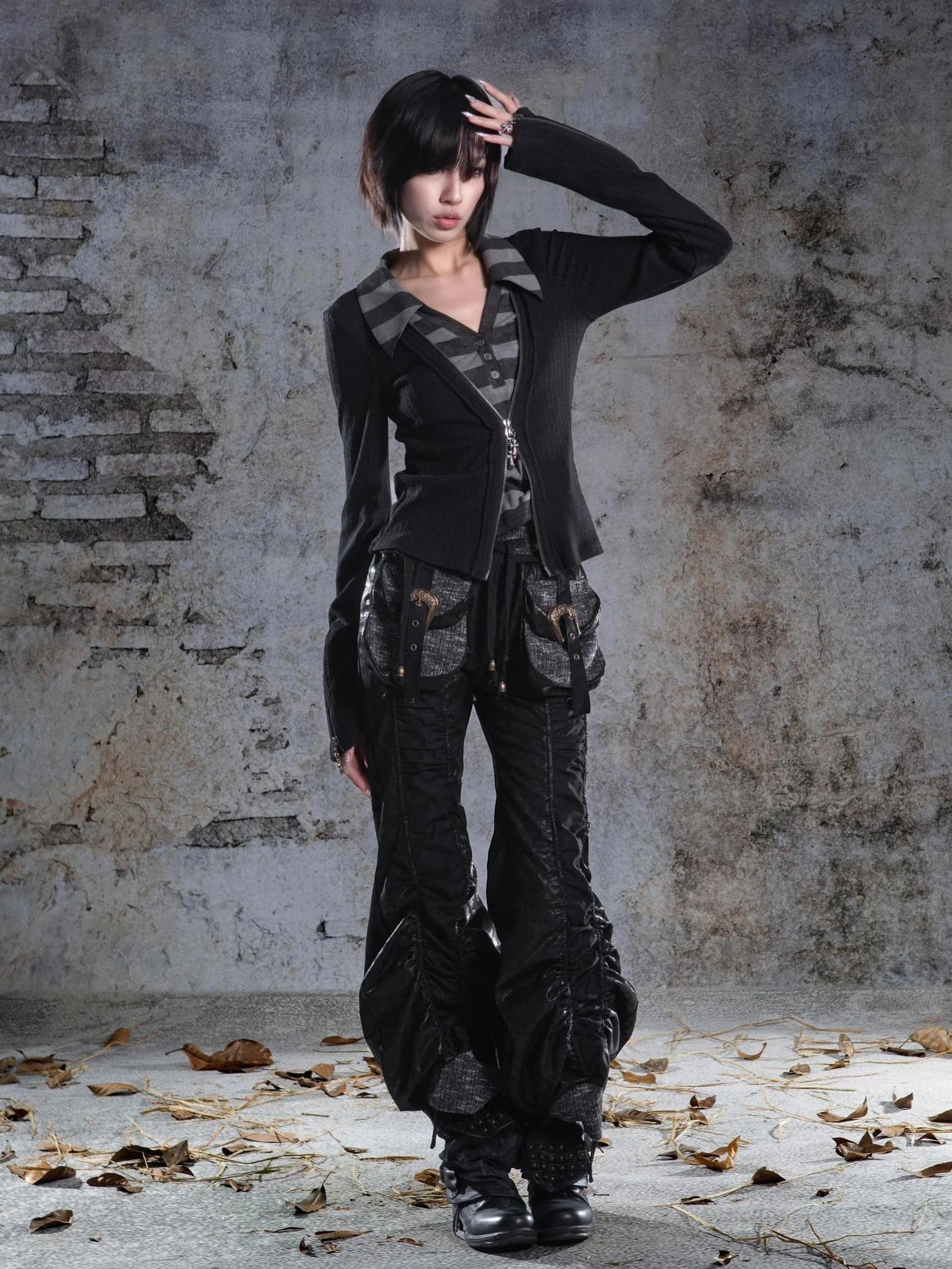 ARIADNAw Two Tone V-neck Knit Top Cardigan