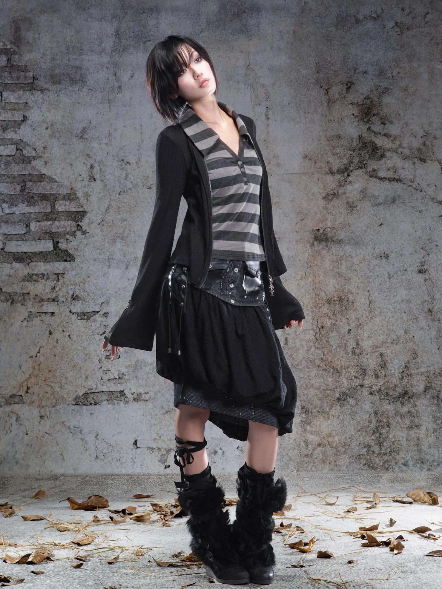 ARIADNAw Two Tone V-neck Knit Top Cardigan