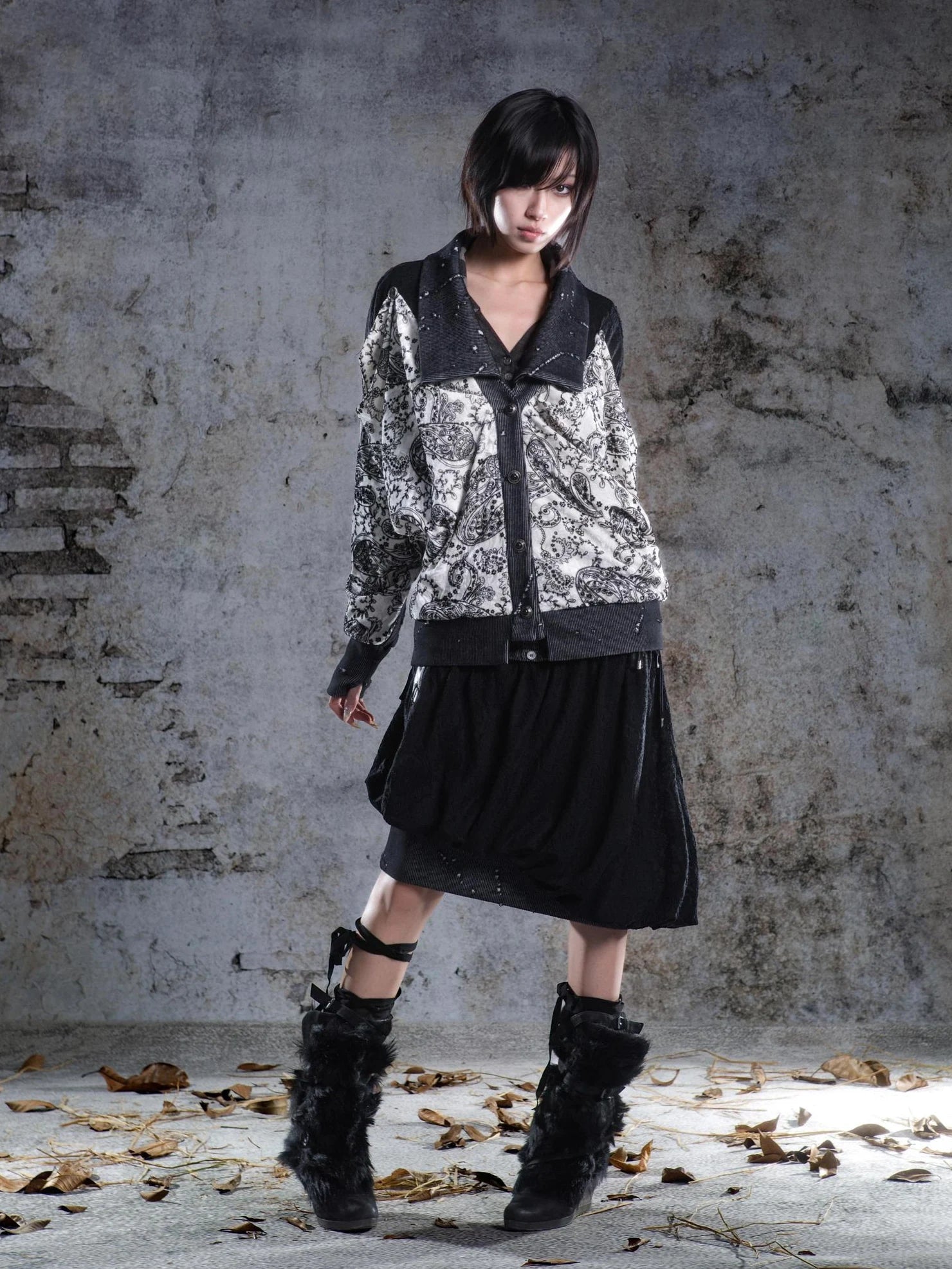 ARIADNAw Velvet Collar Contrast Trim Coat Jacket