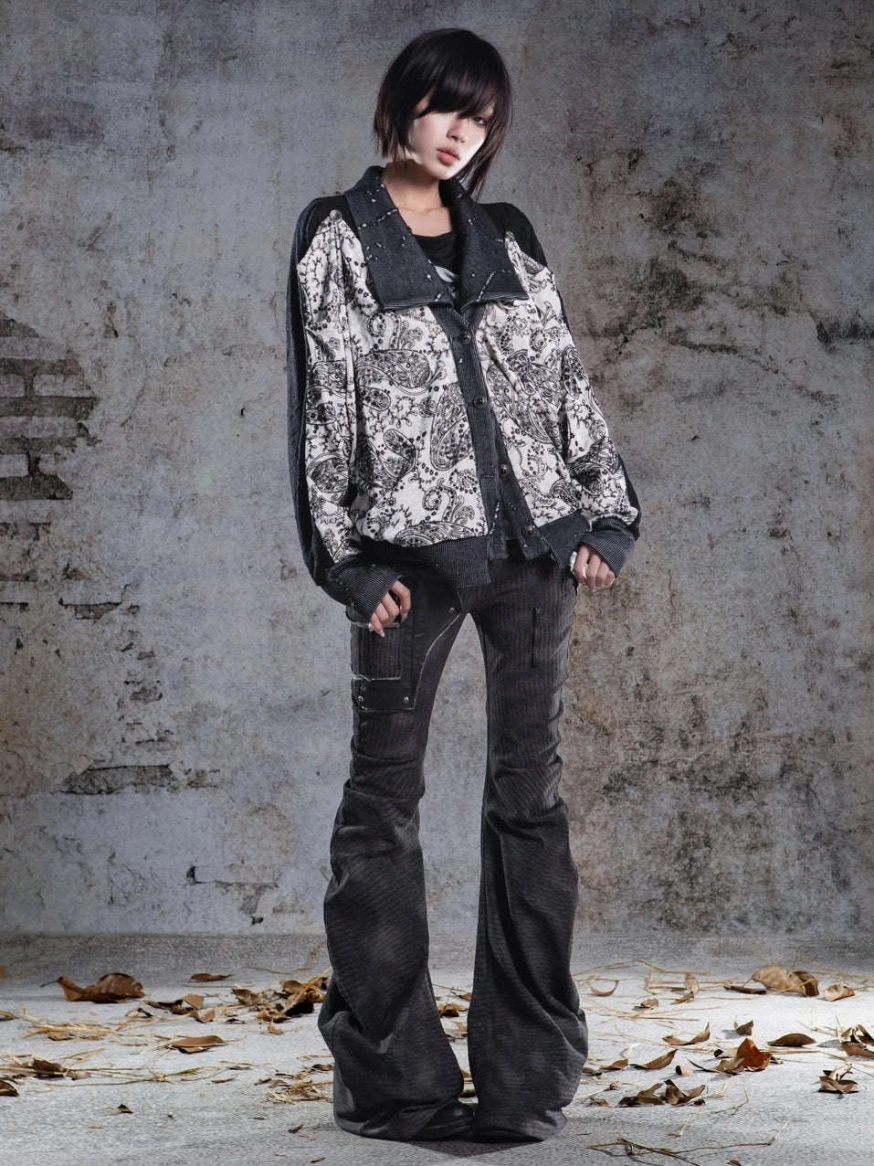 ARIADNAw Velvet Collar Contrast Trim Coat Jacket