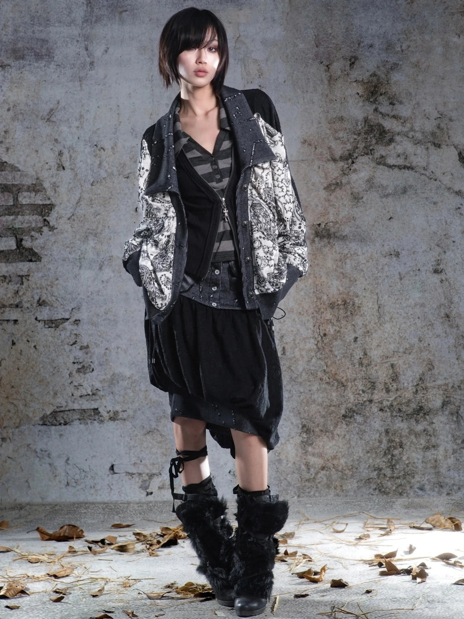 ARIADNAw Velvet Collar Contrast Trim Coat Jacket