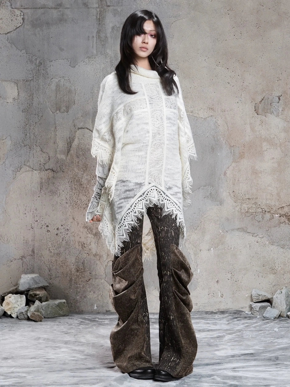 ARIADNAw Vintage Punk Cross Cape With Fringe Cardigan