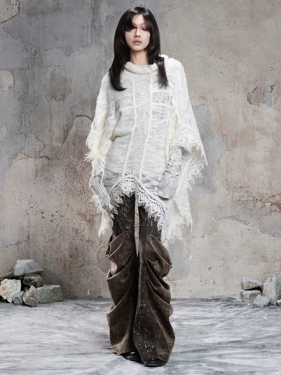 ARIADNAw Vintage Punk Cross Cape With Fringe Cardigan