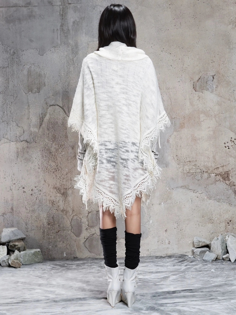 ARIADNAw Vintage Punk Cross Cape With Fringe Cardigan
