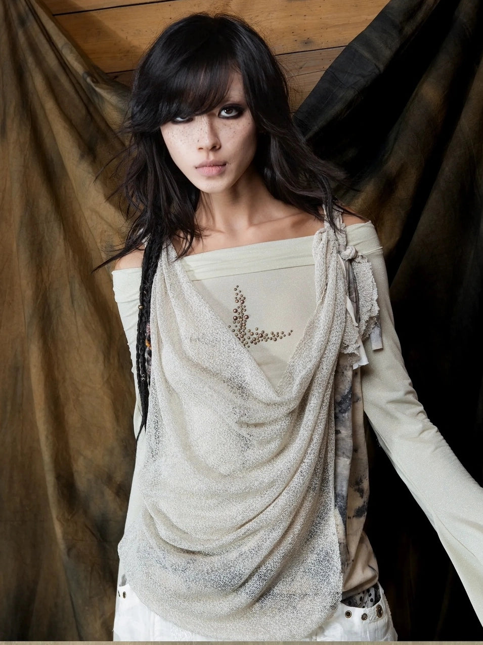 ARIADNAw Vintage Punk Cross Studded Slim Fit Long Sleeve Top Cardigan