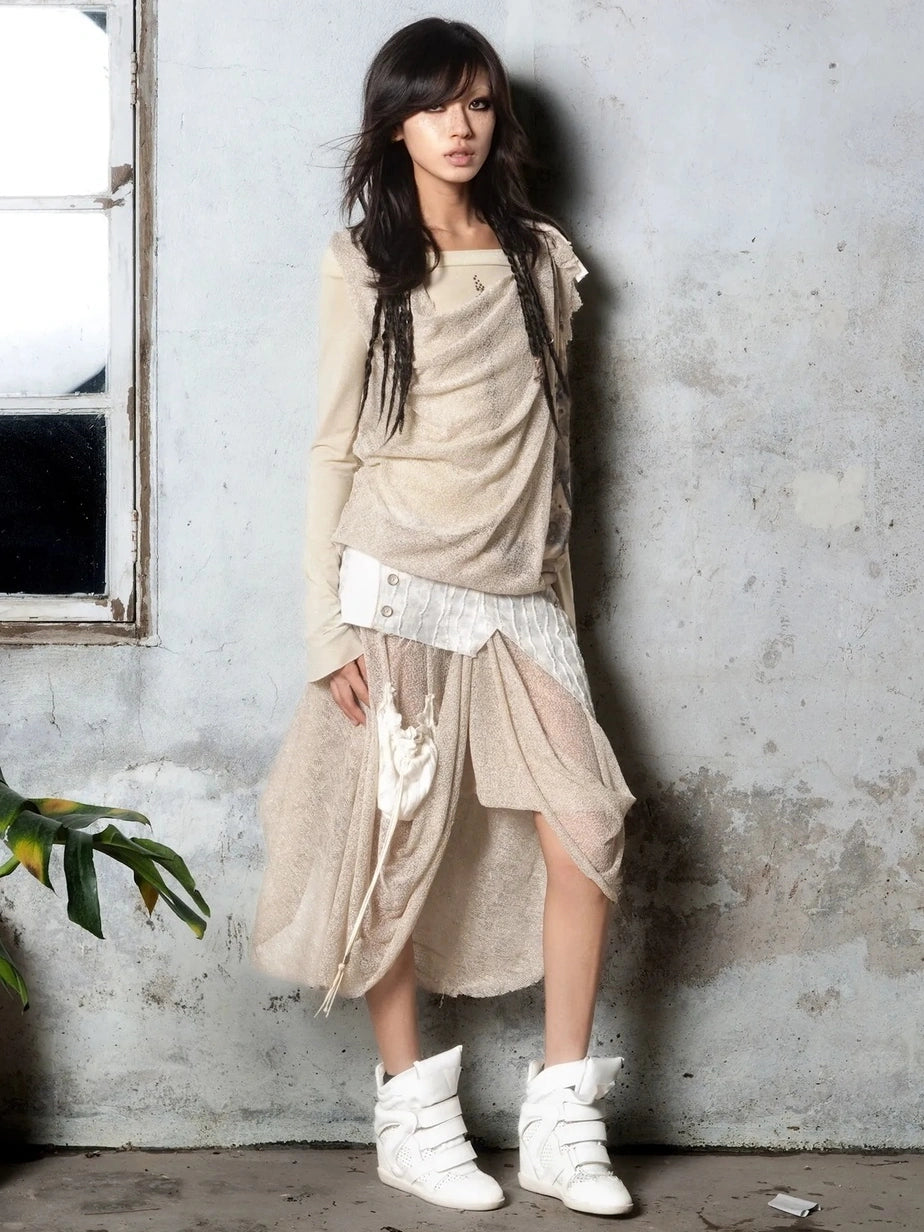 ARIADNAw Vintage Punk Cross Studded Slim Fit Long Sleeve Top Cardigan