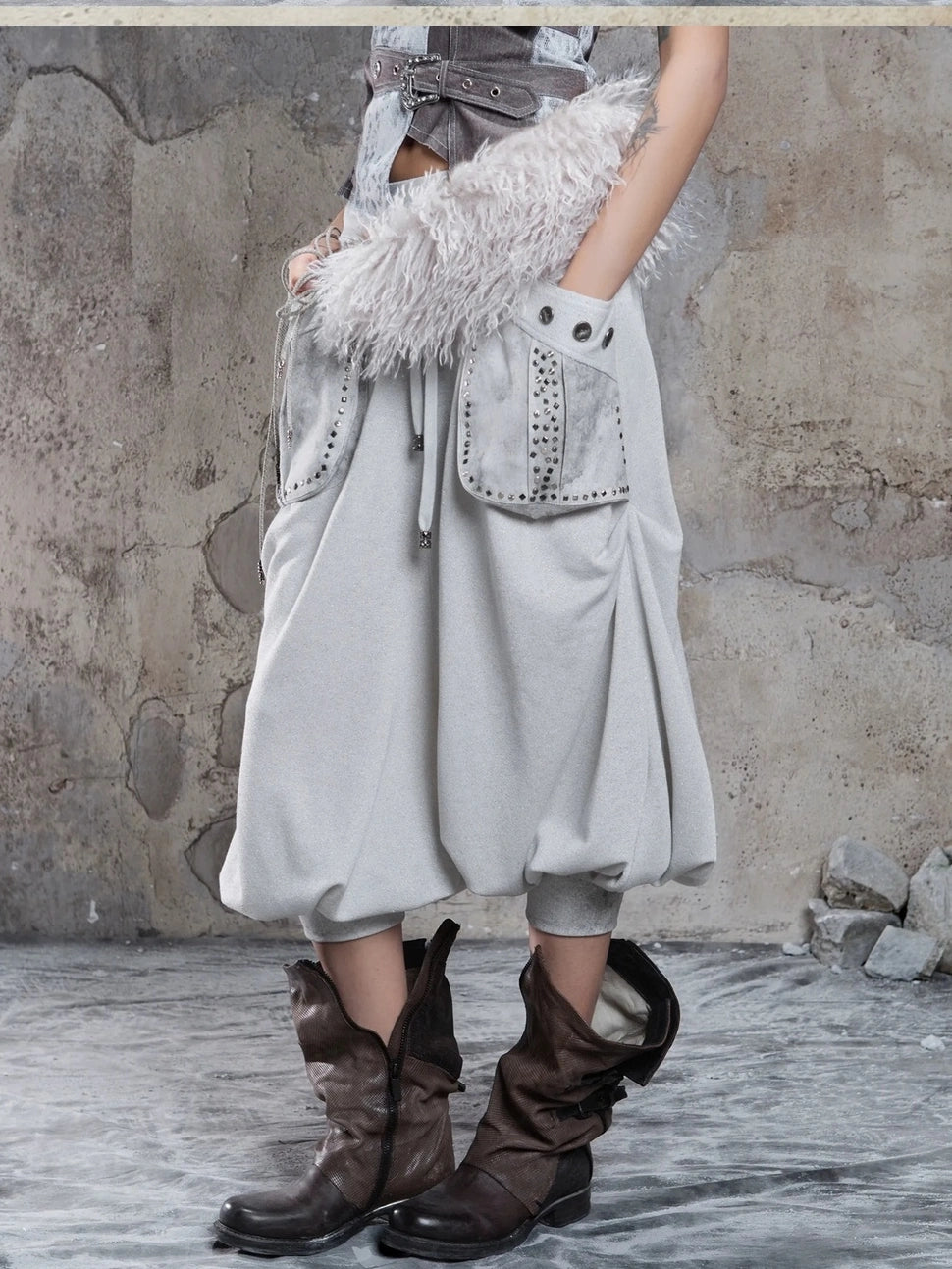 ARIADNAw Vintage Punk Detachable Fur Collar Scarf Belt Scarf