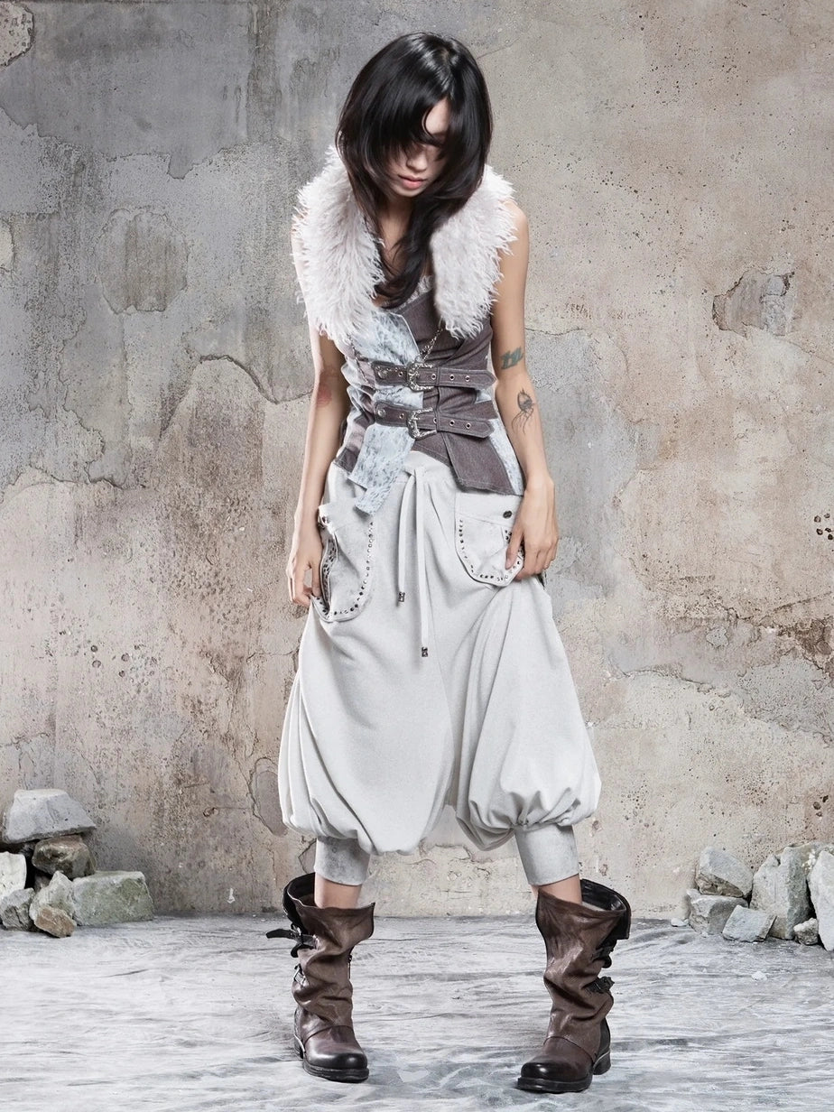 ARIADNAw Vintage Punk Detachable Fur Collar Scarf Belt Scarf