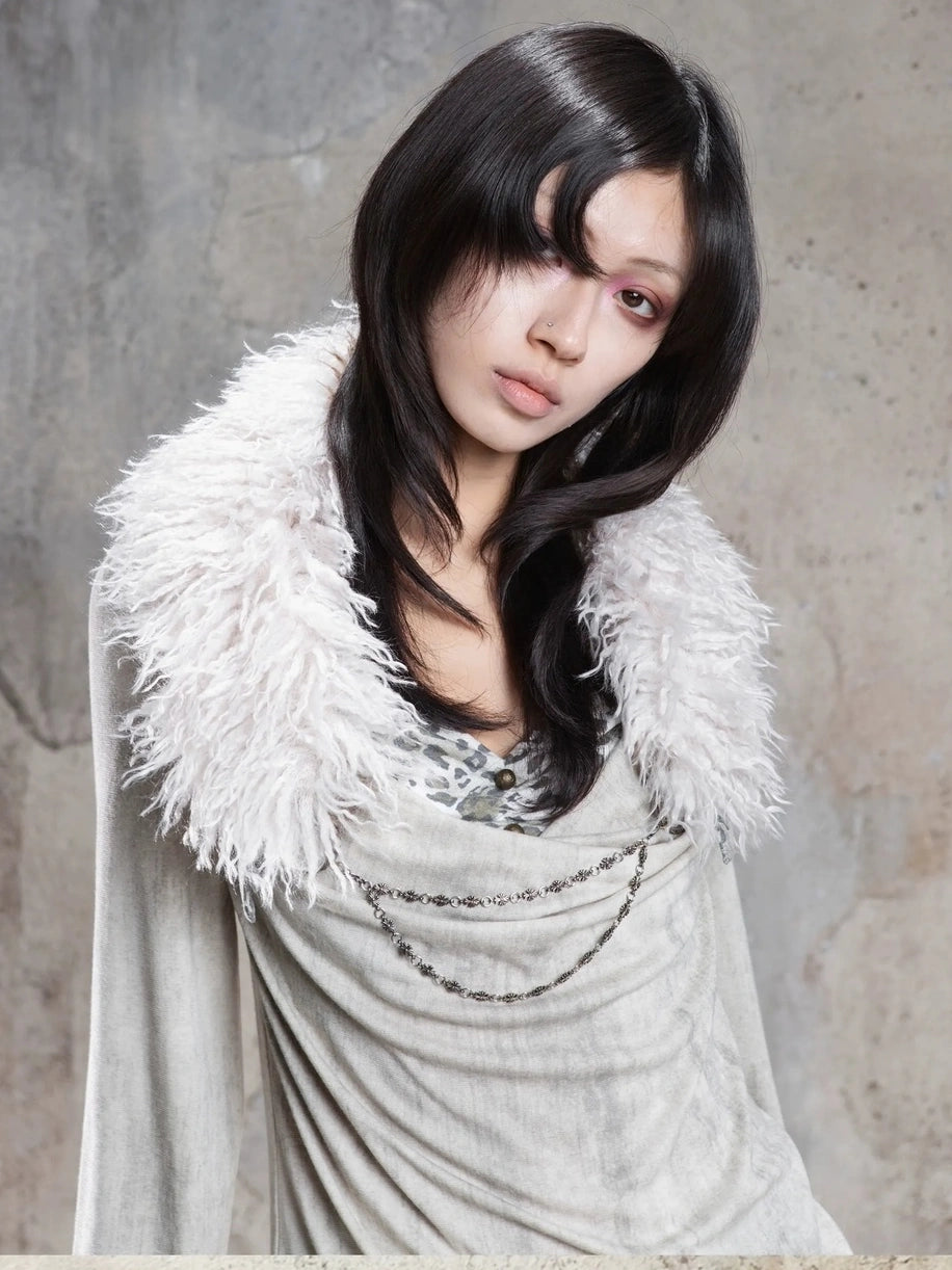 ARIADNAw Vintage Punk Detachable Fur Collar Scarf Belt Scarf