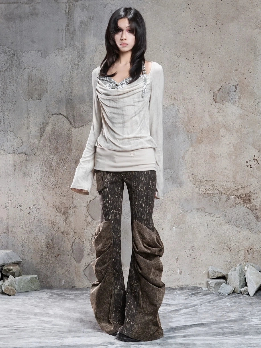 ARIADNAw Vintage Washed Heavy Work Stacked Pocket Flared Pants Jeans