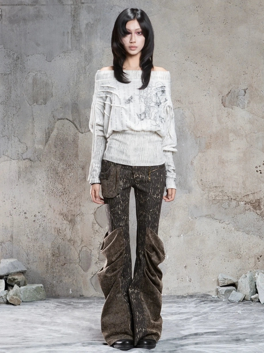 ARIADNAw Vintage Washed Heavy Work Stacked Pocket Flared Pants Jeans