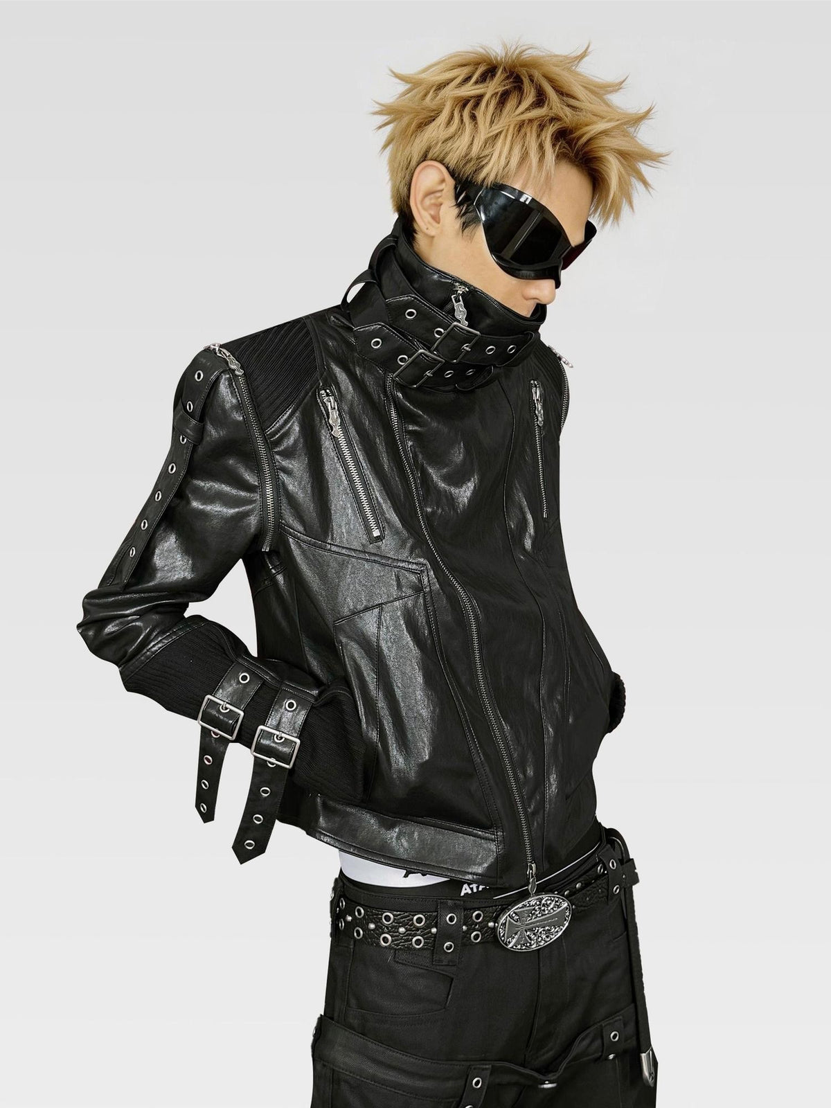 ATAnothingness Black Detachable Sleeves Stand Collar Convertible Women&