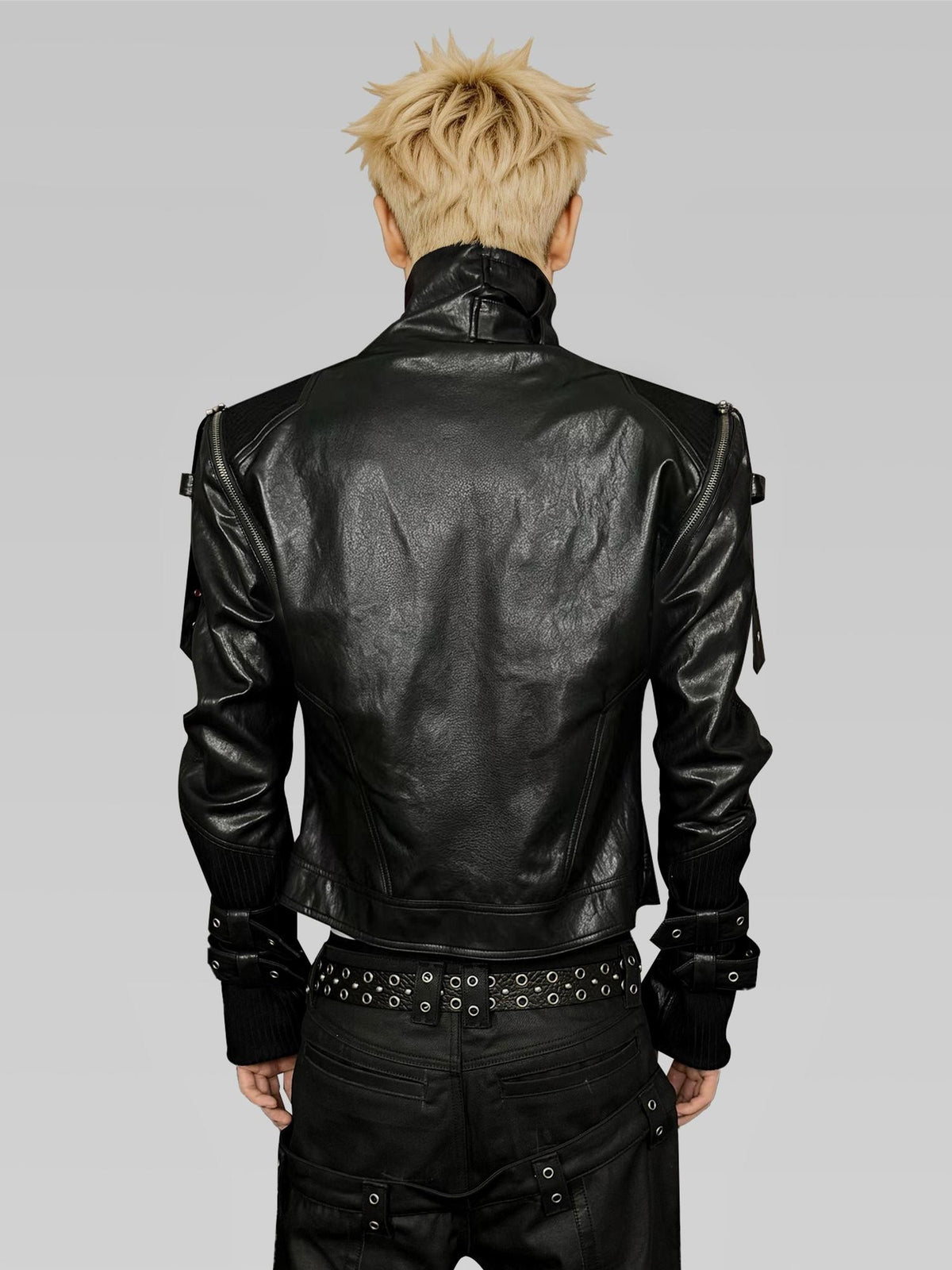 ATAnothingness Black Detachable Sleeves Stand Collar Convertible Women&