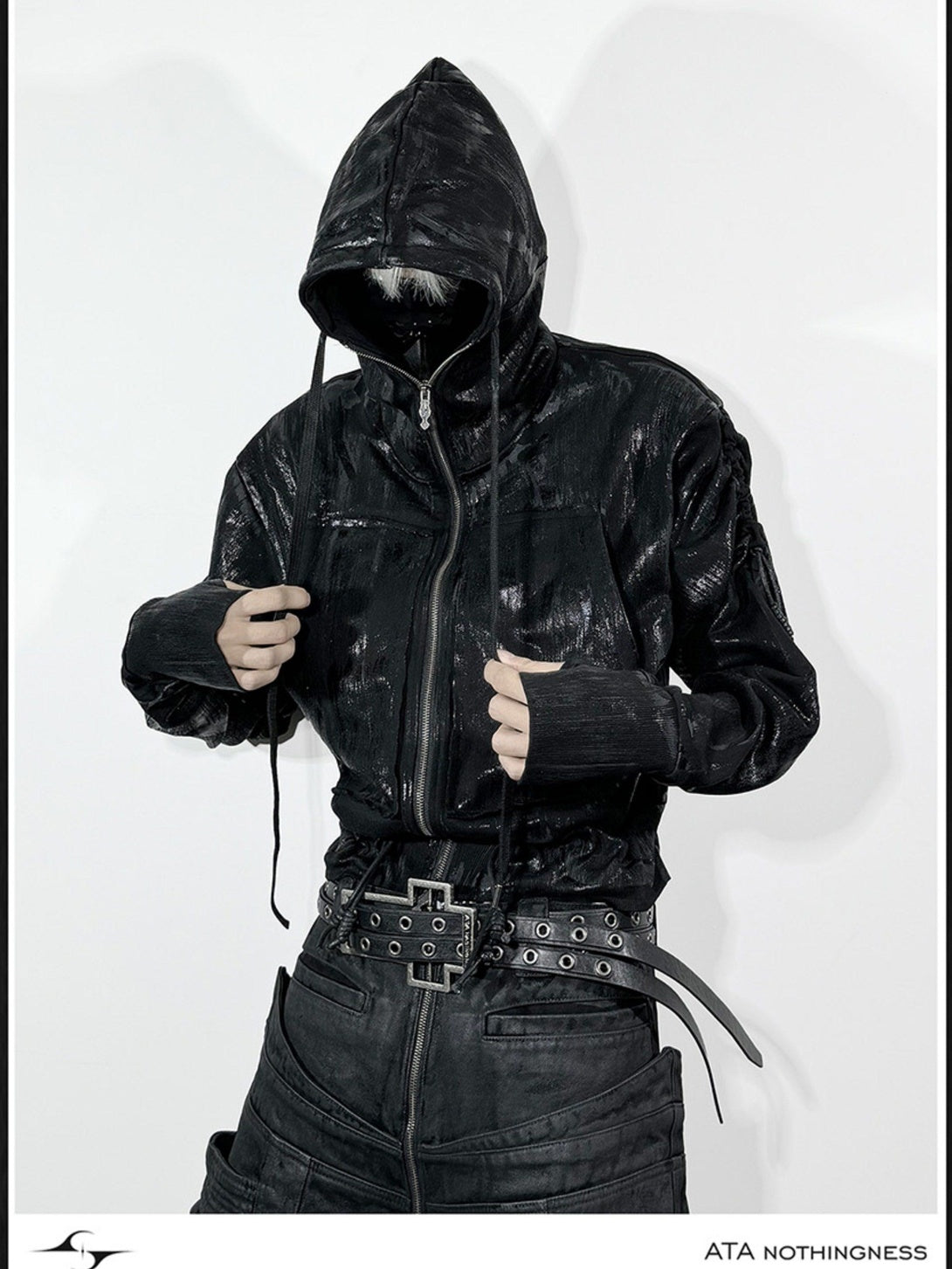 ATAnothingness Cozy Cotton Blend Loose Fit Zip Hooded Unisex Casual Black Hoodies