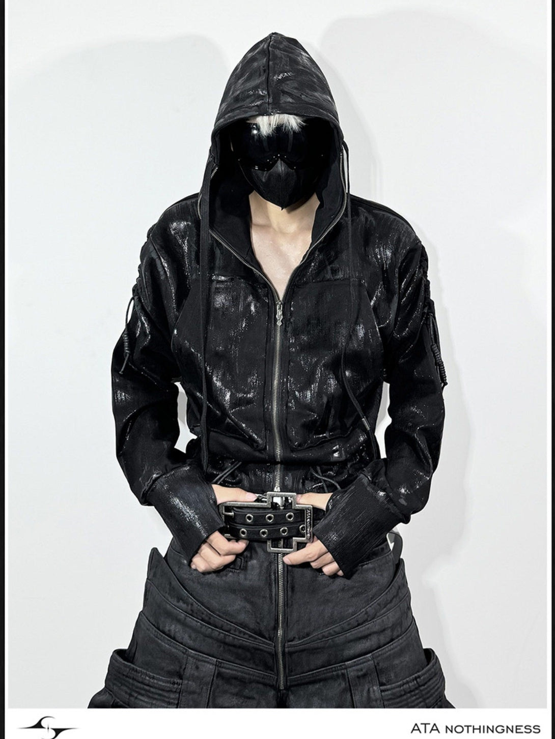 ATAnothingness Cozy Cotton Blend Loose Fit Zip Hooded Unisex Casual Black Hoodies