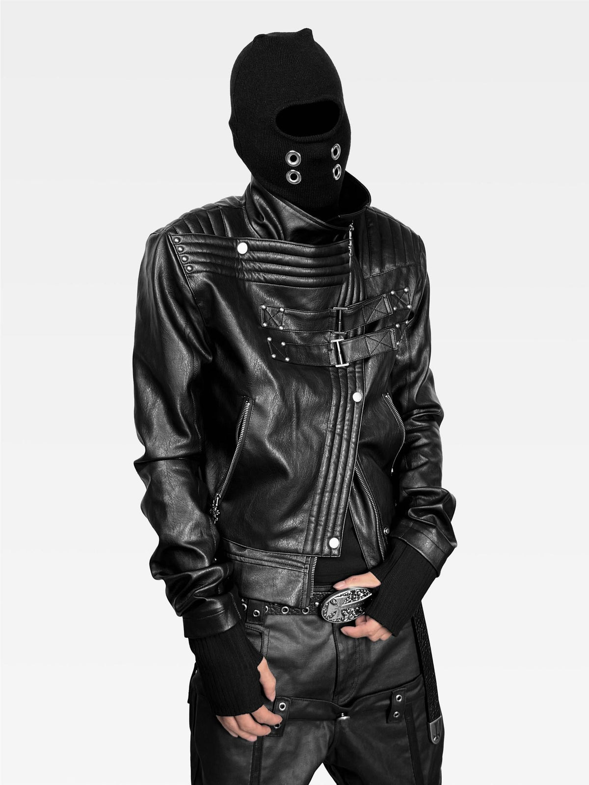 ATAnothingness Dark Moon Knight Loose Fit Stand Collar Zip Pu Women&