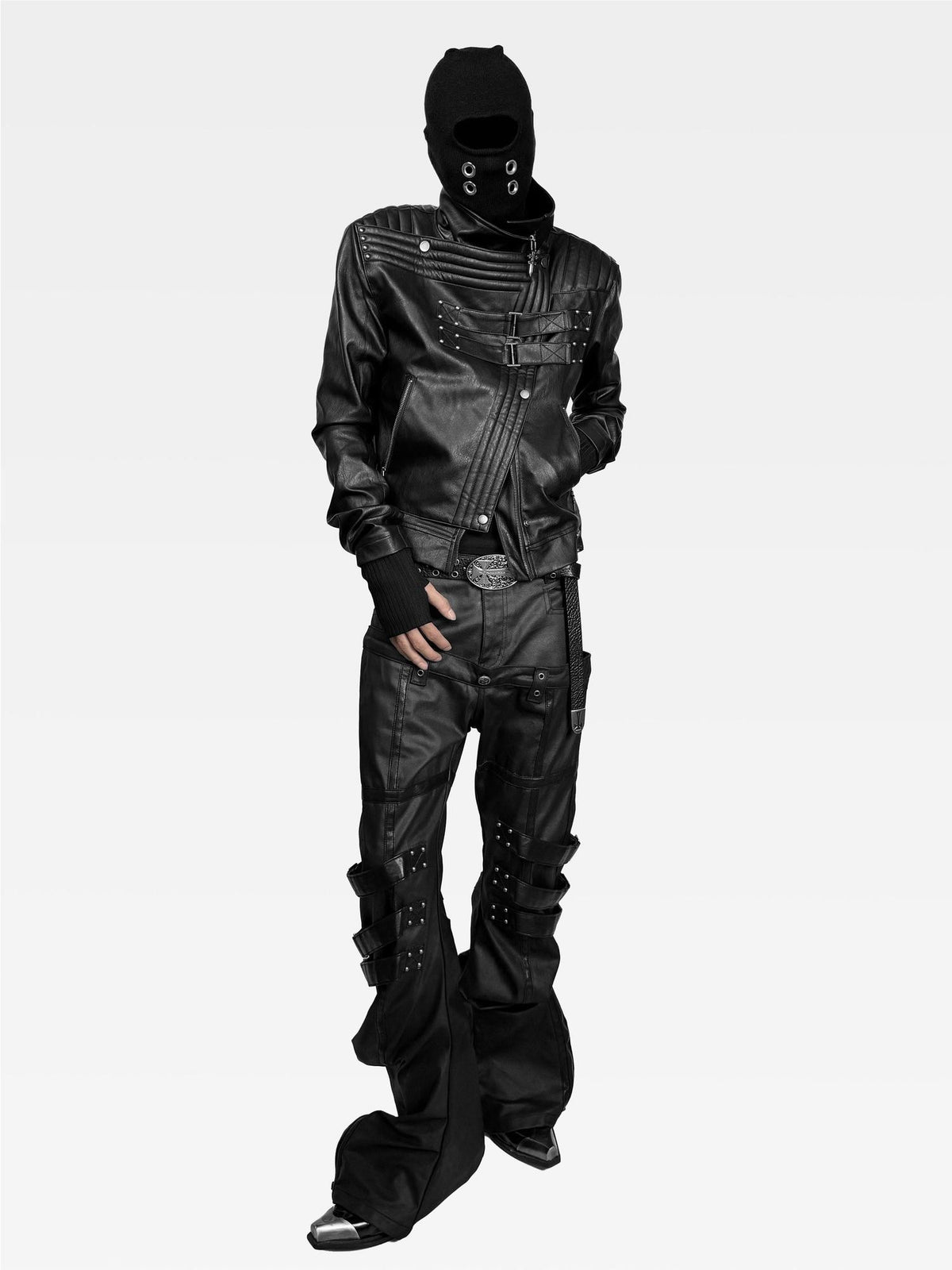 ATAnothingness Dark Moon Knight Loose Fit Stand Collar Zip Pu Women&