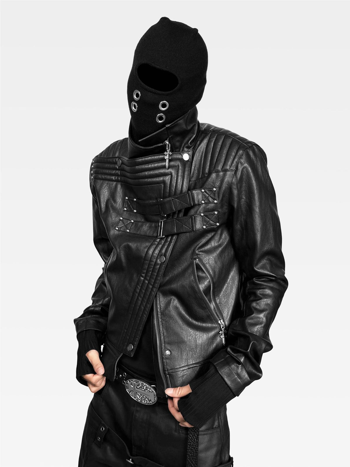 ATAnothingness Dark Moon Knight Loose Fit Stand Collar Zip Pu Women&