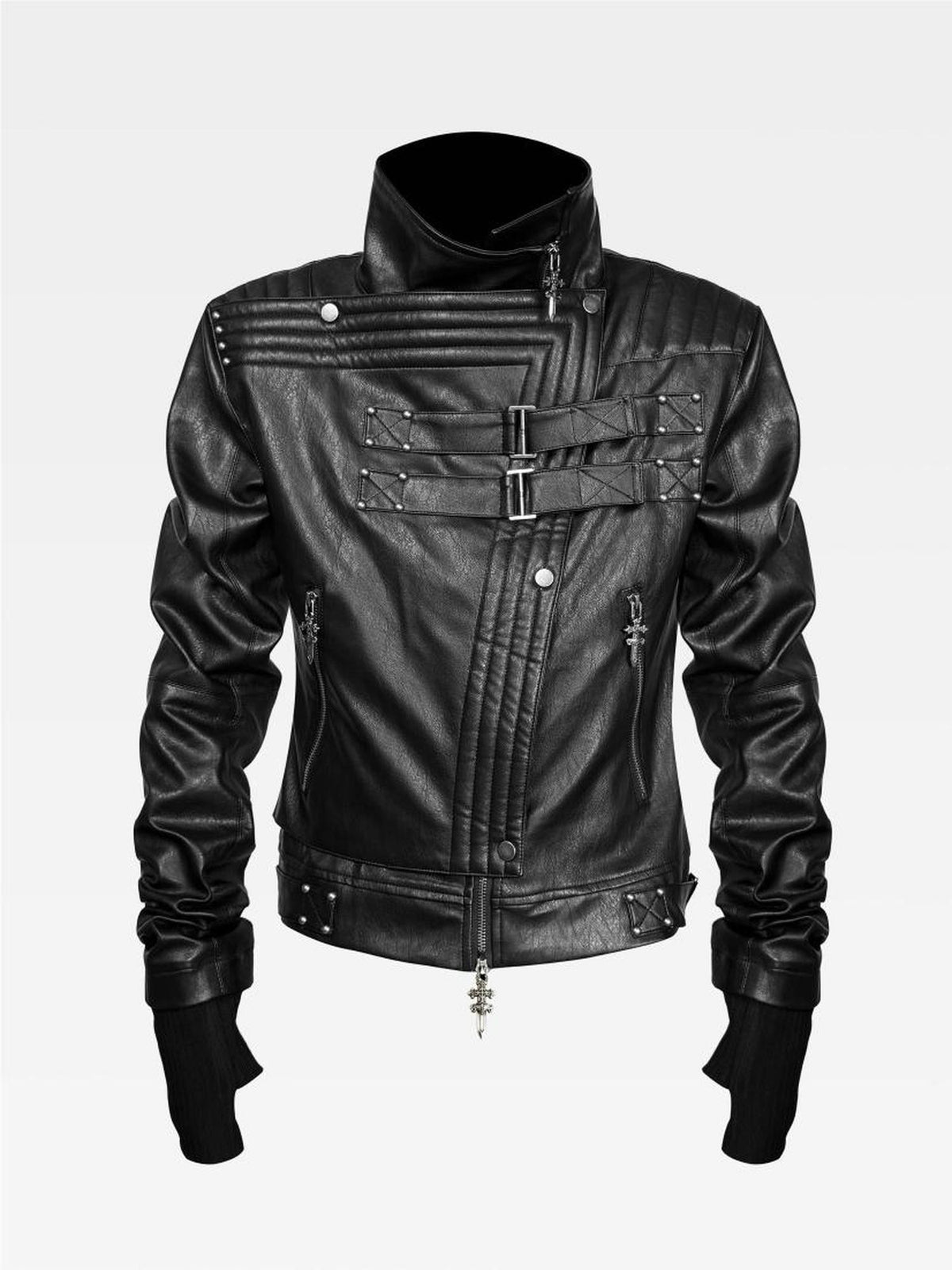ATAnothingness Dark Moon Knight Loose Fit Stand Collar Zip Pu Women&