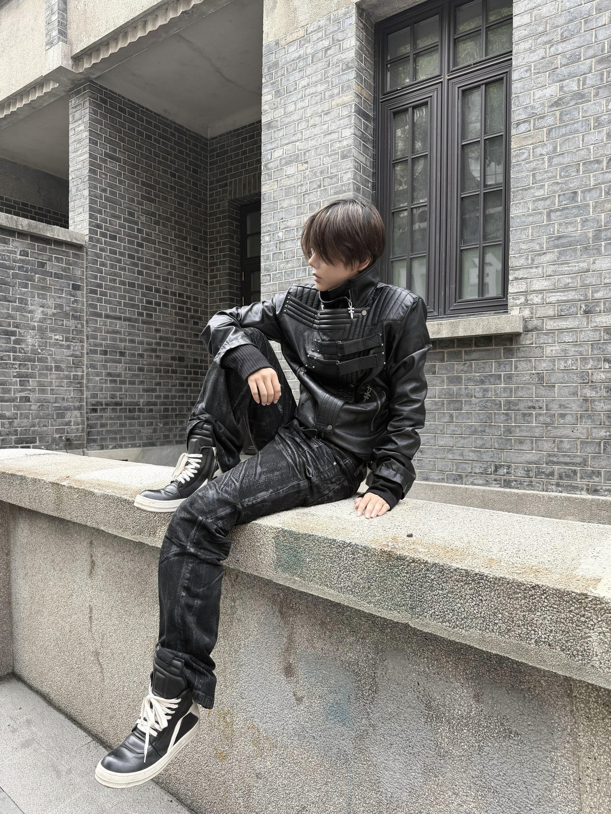 ATAnothingness Dark Moon Knight Loose Fit Stand Collar Zip Pu Women&