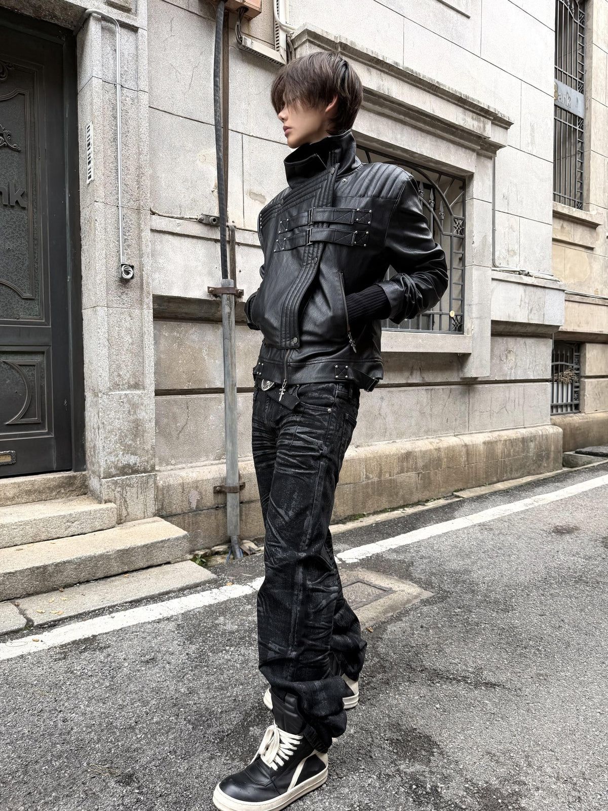 ATAnothingness Dark Moon Knight Loose Fit Stand Collar Zip Pu Women&