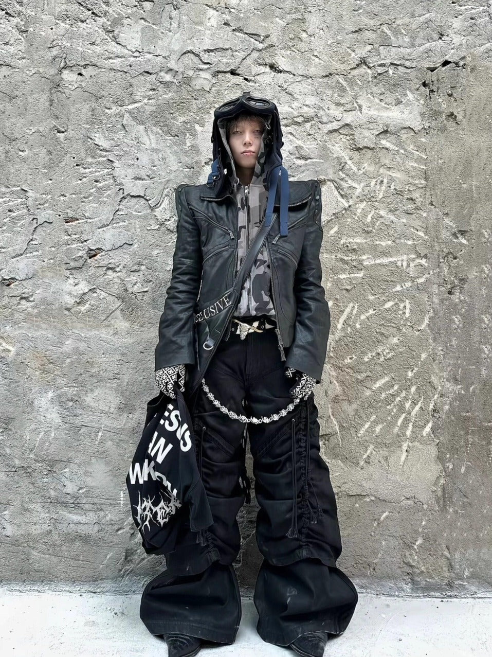 ATAnothingness Pleated Cargo Loose Mid Rise Zipper Cotton Gothic Metal Black Wide-Leg Jeans