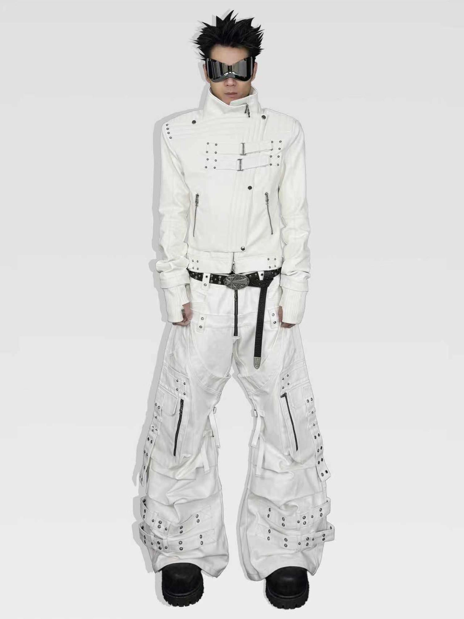 ATAnothingness Silver Moon White Studded Double Waist Waxed Women&
