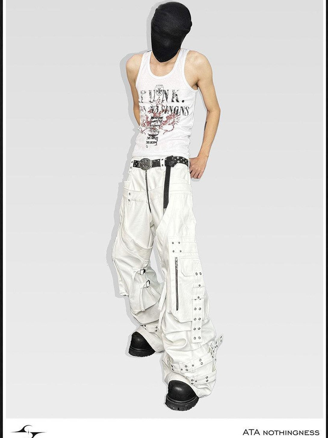 ATAnothingness Silver Moon White Studded Double Waist Waxed Women&