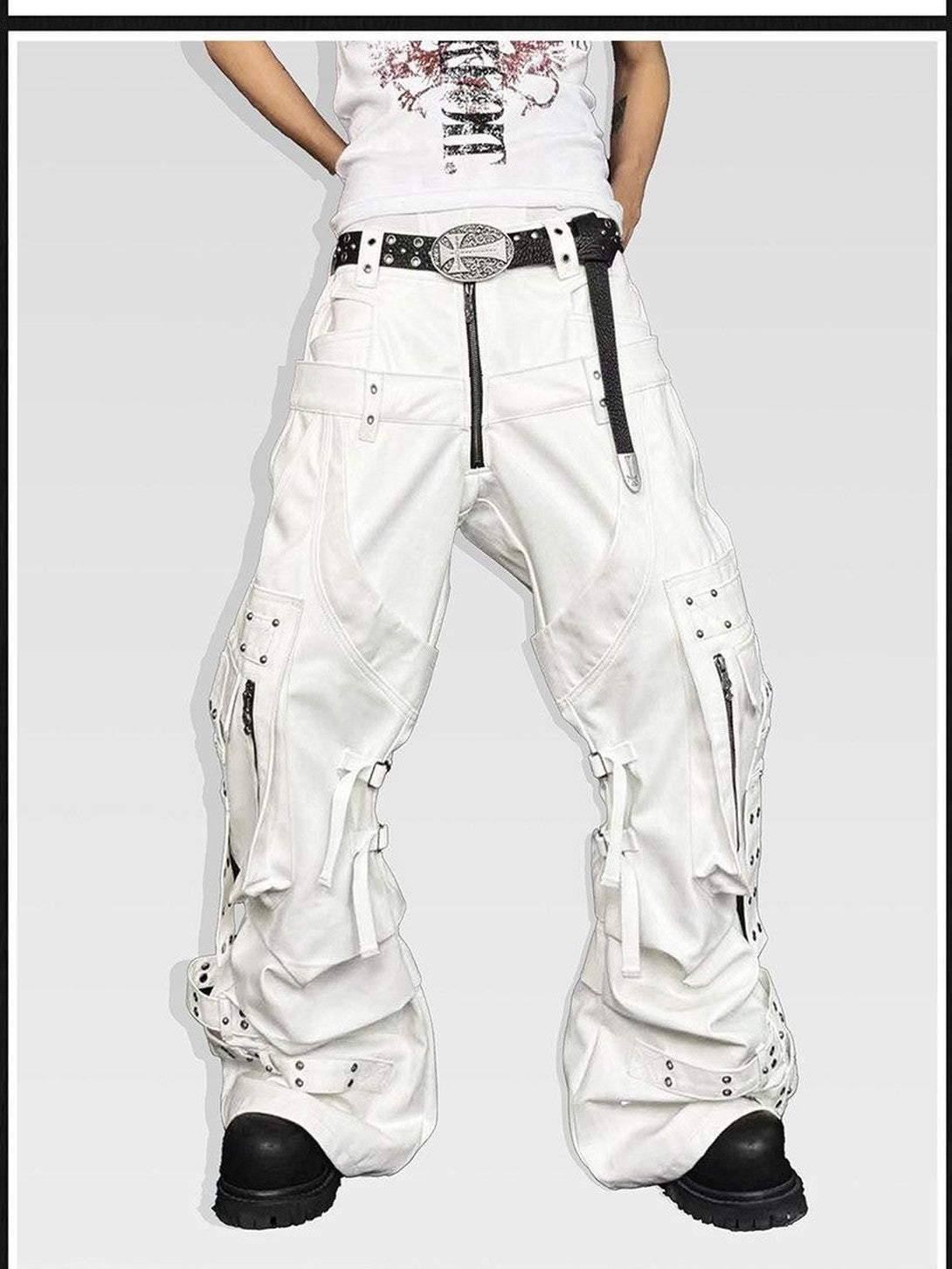 ATAnothingness Silver Moon White Studded Double Waist Waxed Women&