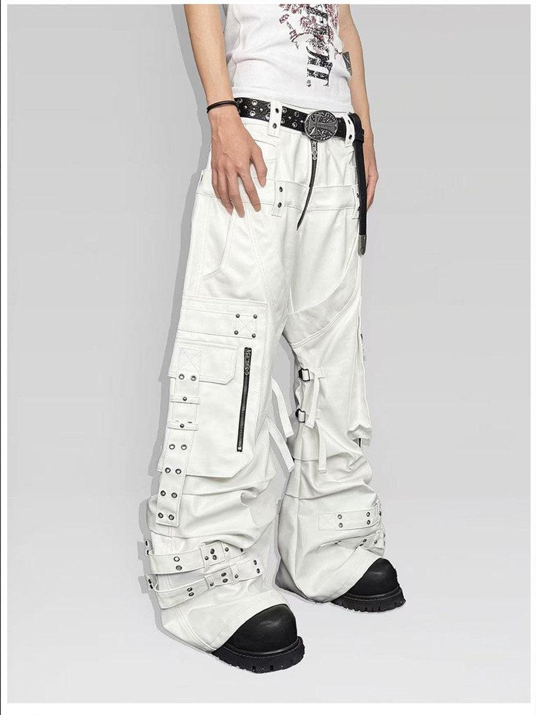 ATAnothingness Silver Moon White Studded Double Waist Waxed Women&